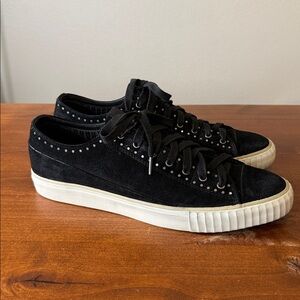 Bootleg by John Varvatos Vulc Low Top Sneaker Black Suede Studded, Size 12M $298